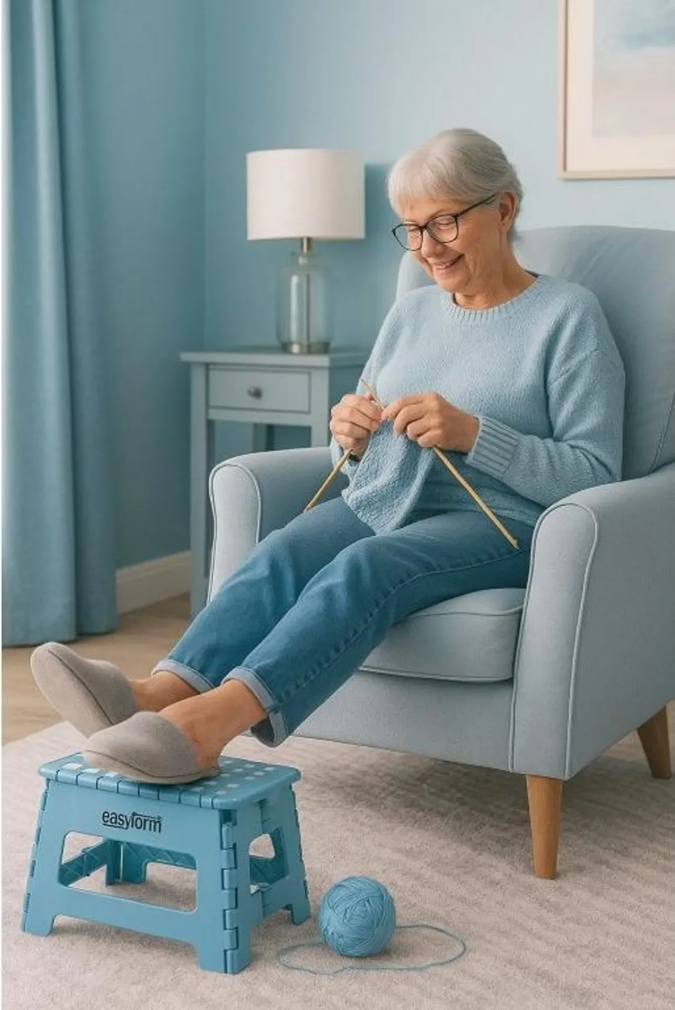 Klapphocker – Anti-Rutsch-Stuhl • 150 kg Belastbarkeit • 22 cm Höhe (Blau)